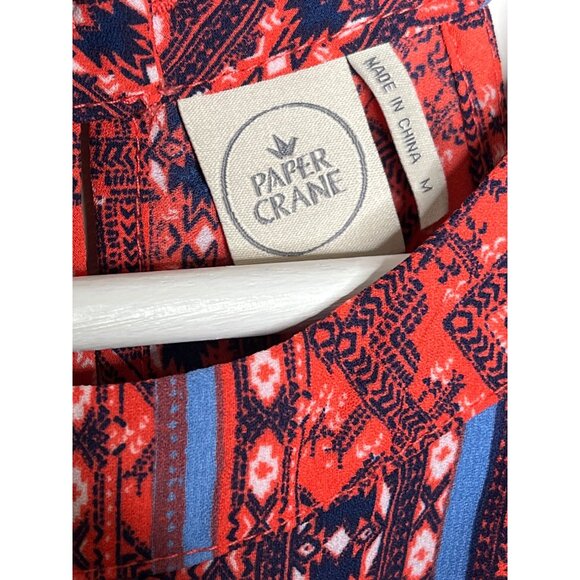 Paper Crane Sleeveless Tank Blouse Medium Red Blue Boho Festival Style - Picture 8 of 12